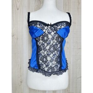 Vtg 70's 80's Mystique Lingerie Camisole Blue Black Lace Whimsygoth Fairy XL USA